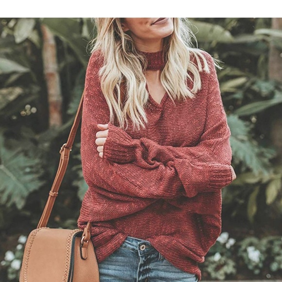 S. the Widow Sweaters - ETHEL Rusty Red Choker Neck Sweater